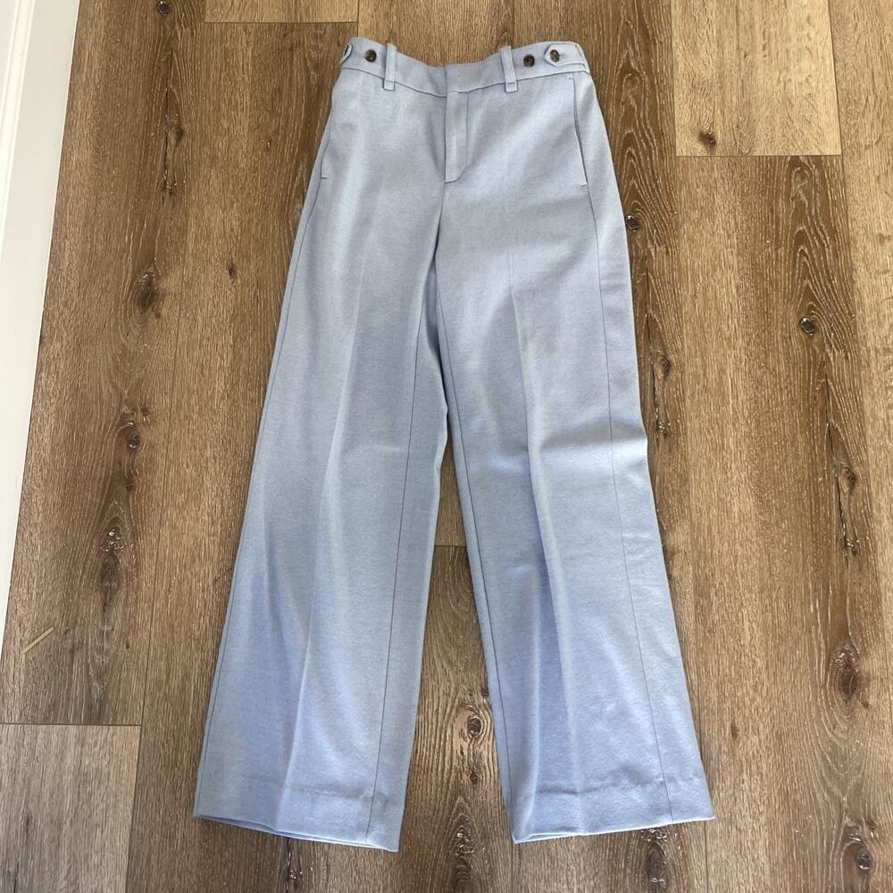 Banana Republic Women Sz 4 Wool Blend Wide Leg Trouser Pant Light Blue Stretch - Picture 1 of 13